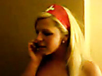 Cute blonde girlfriend gives me a head and talks on the phone