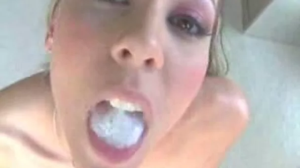 The hottest blonde babe in the hood tasting a mouthful of my cum