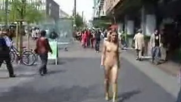 I filmed my tight svelte GF walking on the streets all naked