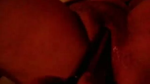 I slowly fuck my wife's hairy pussy with two huge dildos