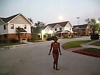 Skanky ghetto whore walks about neighborhood all naked