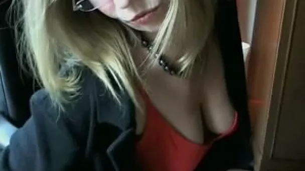 Sexy blonde cougar and her deep cleavage showing saggy tits