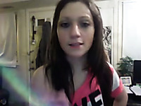 Skinny brunette teen strips on webcam showing off her body