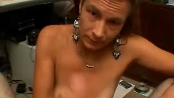 Ugly mature woman gives her horny man a nice handjob