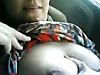 Tit and pussy show in my car by an arab milf woman