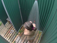 Stunning brunette chick is caught on hidden cam in shower