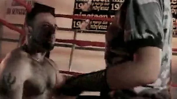 Hot blonde girl with fluffy hair fucks on the ring in front of public