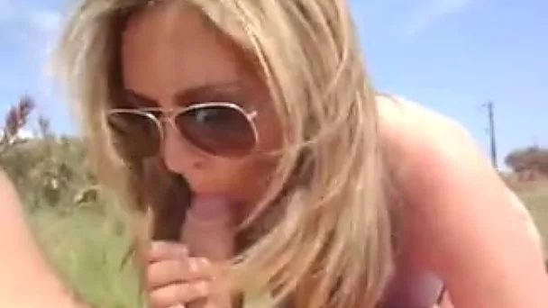 Slutty busty girlfriend outdoors sucking my cock on POV clip