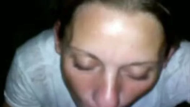 Nasty brunette harlot gives me a head outdoors at night
