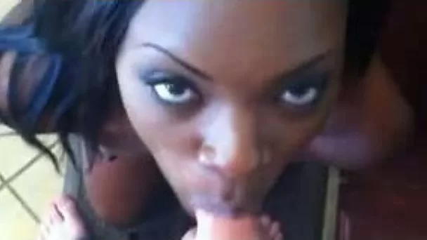Beautiful black girlfriend in the kitchen gives me a quick blowjob