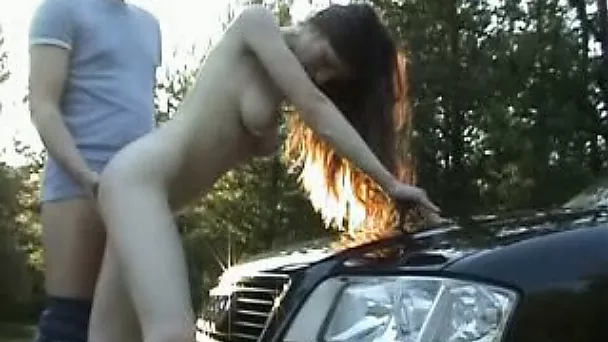 Fucking my hot pale skin girlfriend doggystyle over my Audi
