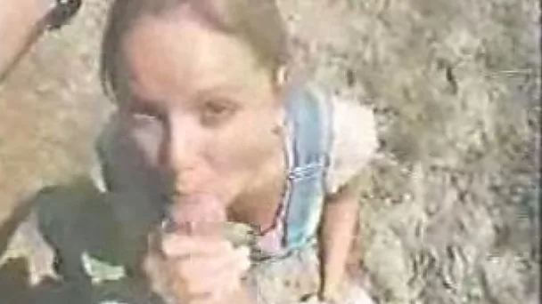 My adorable blonde girlfriend treats me with blowjob outdoors