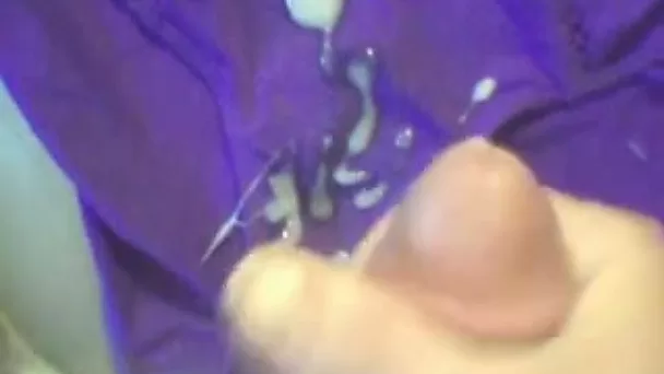 Found purple panties of my wife and wanked my cock with it