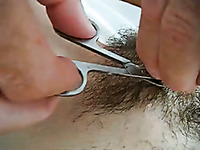 Trimming and shaving my Japanes girlfriend's hairy cunt