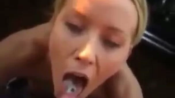 Lusty blond haired whore sucks staff pens of one stranger outdoors