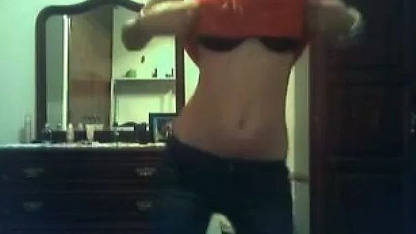 Strip show and masturbation by lean perky boobed webcam slut