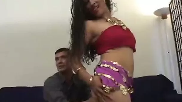 Sexy and whorish chick takes two large dicks in her mouth and in her pussy