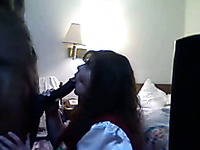 Chubby brunette hooker giving me blowjob in my apartment