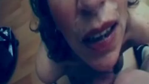 Hairy cougar wife fucked with a dildo and sucking a cock