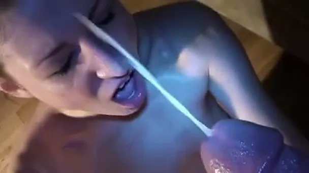 A gallon of cum on the pretty face of my insatiable girlfriend