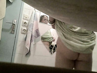 Hidden cam video of my wife's fat sister in bathroom