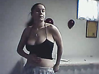 Busty and a bit chubby webcam brunette showing off her juggs