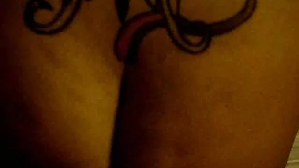 Skillful tattooed girlfriend squeezes my dick between her butt cheeks
