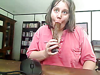Deaf mute BBW MILF plays with two huge dildos on webcam