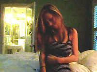 Very busty blonde girl talks with her boy on phone and strips for me