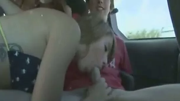 Slut blonde sucks BF's big dick in the car on the way to the beach