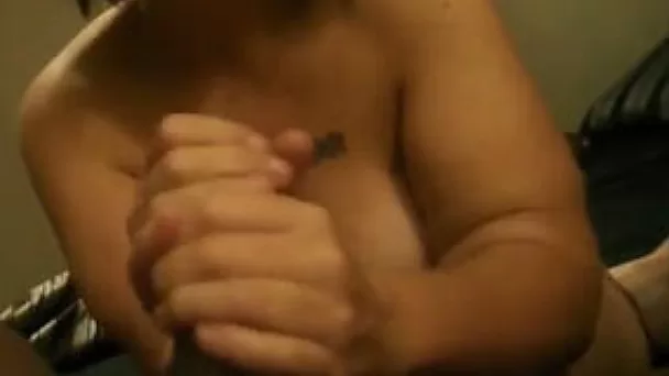 Nasty brunette white milf with big knockers jerks me off