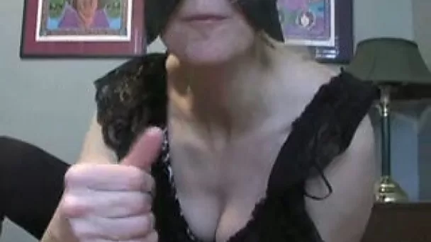 Mature white wife in the mask gives me handjob and makes me cum