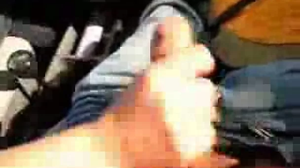 Redhead chubby girlfriend gives me handjob and gets mouthful in car