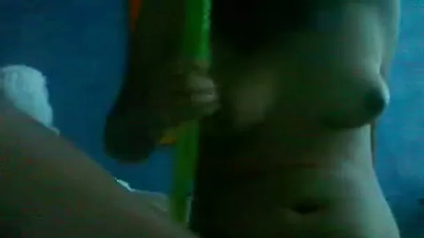 Latina amateur teen chick playing with a very long dildo