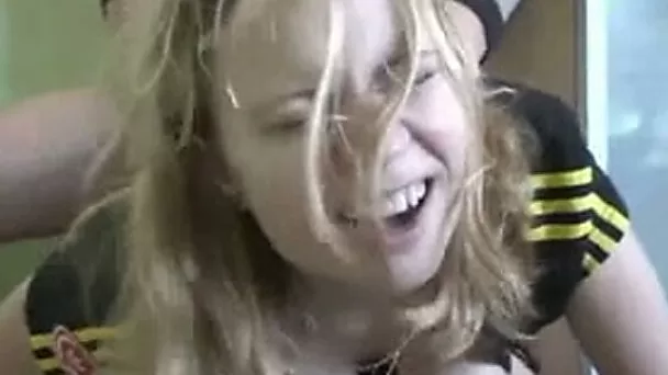 Young German slut jerks off cock and then ride it hard
