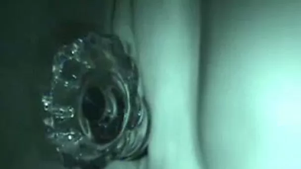 The shaved cunt of my BBW amateur girlfriend stuffed with a dildo