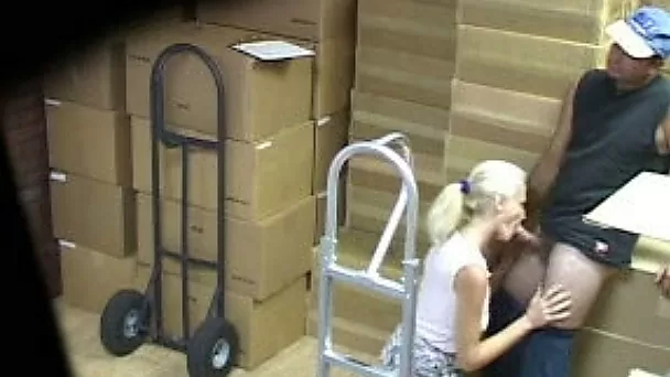 Blonde hottie sucks my prick remarcably well in the warehouse