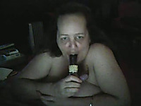 Ugly mature fattie sucks a dildo in webcam solo scene