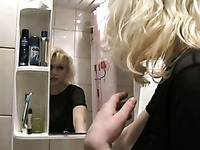 Solo clip with an amateur blonde flashing her cunt and pissing