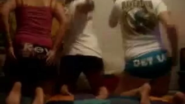 Nasty teen bitches showing their asses in gym shorts