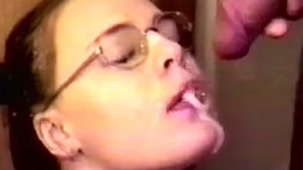 My GF wearing glasses sucks my cock and gets facialed