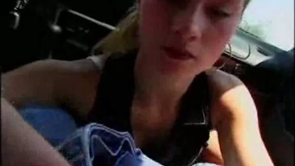 Impatient blonde girlfriend gives me head right in the car