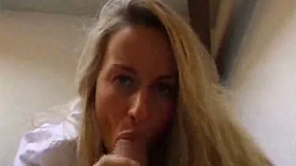 Stunning blonde MILF wife sucks my massive cock with pleasure