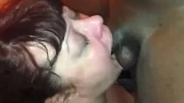 Red-haired BBW whore deepthroats my big black cock like crazy