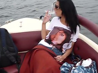 Amateur brunette smokes on a yacht and gives a nice blowjob
