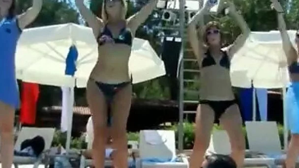At this noisy pool party the atmosphere is fucking great