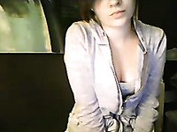 Petite brunette European hottie takes off her panties on webcam