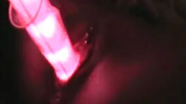 Fondled the pussy of my mature wife with light sticks