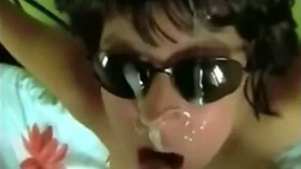 My brunette wife gets a facial cumshot and eats the jizz