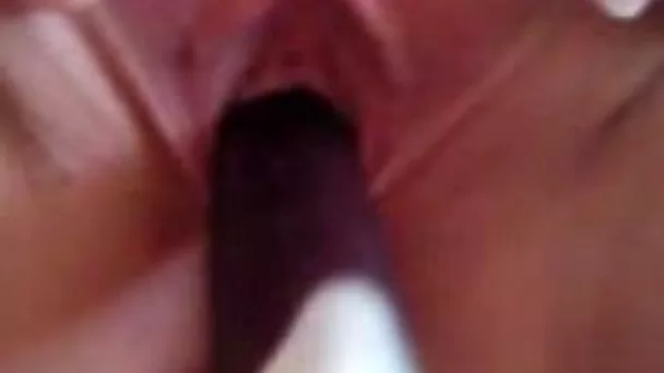 Petting my teeny bald pink pussy with new fancy vibrator